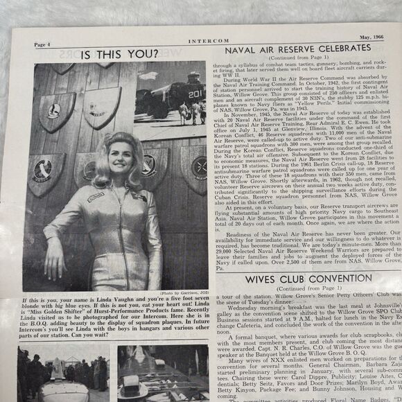 Vintage navy air reserve intercom magazine Linda Vaughn Model Photo Newsletter - Picture 3 of 3